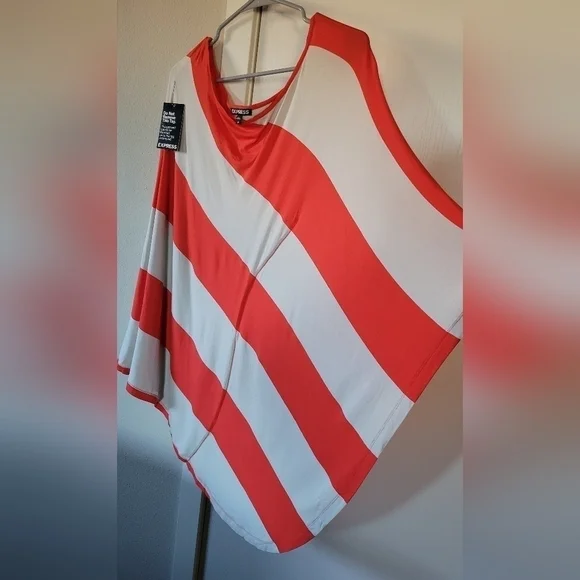 NWT Express Red & Beige Striped One Shoulder Dress - Picture 1 of 10